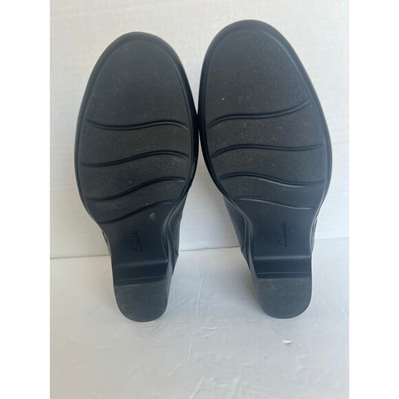 Clarks Genette Port Black Leather Casual Slip On Block Wedge Shootie Shoes 8 W - Picture 12 of 12